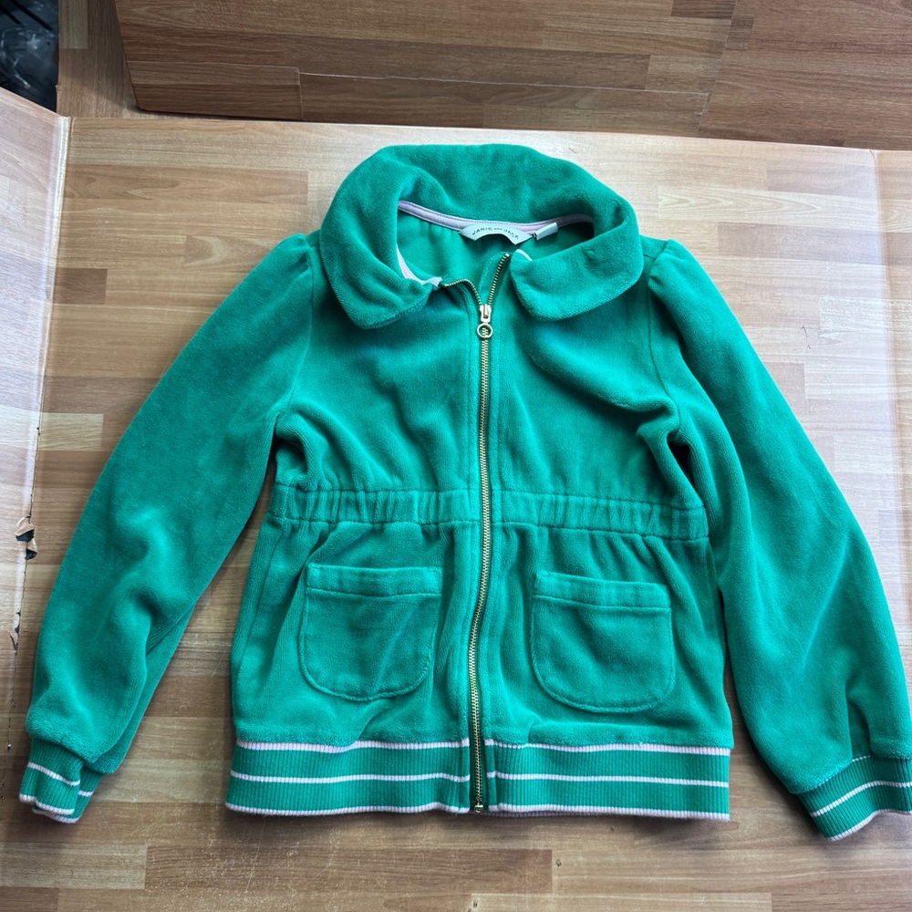Janie & Jack green jacket, zip up, size 5/6, terry cloth